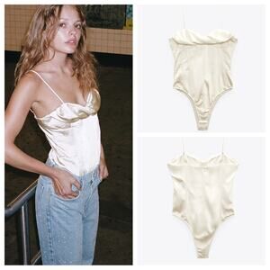 Zara Satin Effect Draped Bustier Bodysuit Size XS in Ivory NWT
